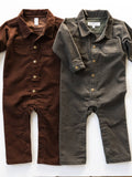 Organic Baby Flynn Corduroy Collared Romper - Cypress