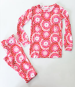 Ruffle Butts Pink Kaleidoscope Hearts Ruffle Long Sleeve Pajama Set