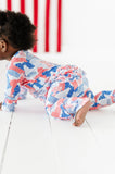 Red White and Blue Bow Ruffle Convertible Foot Onesie