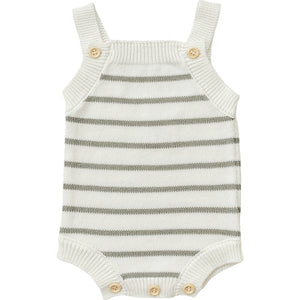 Mebie Baby Sage Stripe Knit Bubble Romper