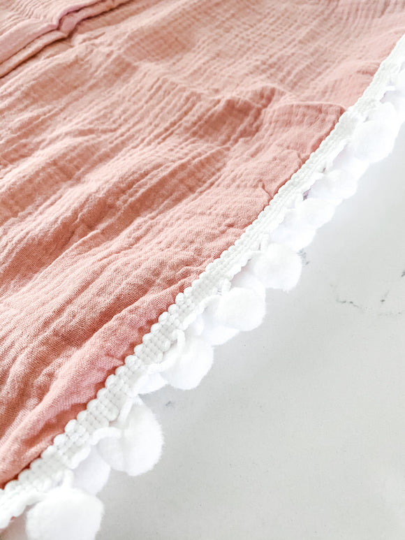 Dusty Pink Pom Muslin Swaddle Blanket